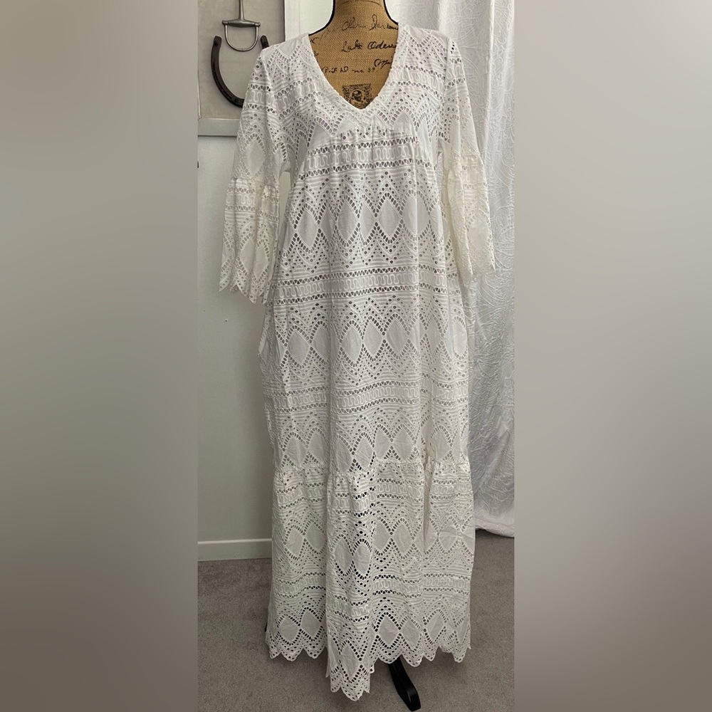 NWT Valérie Khalfon Paris White Cotton Eyelet Lace Maxi Dress Size EU 38 (US 6)
